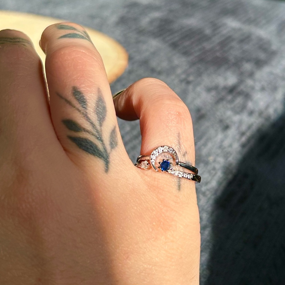 Mythical Celestial Astrological Crescent Moon & Star Ring Set Duo Adjustable - Picture 2 of 3